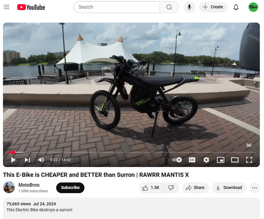 screenshot of Youtube review of rawrr mantis model